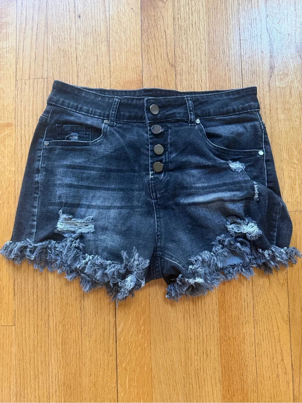 Distressed  Black Denim Shorts